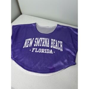New Smyrna Beach  Women's Sportswear Mesh Lay Over Crop Top Size L Purple White